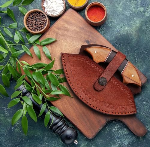 Damascus ULU Knife with Leather Sheath - 5.5