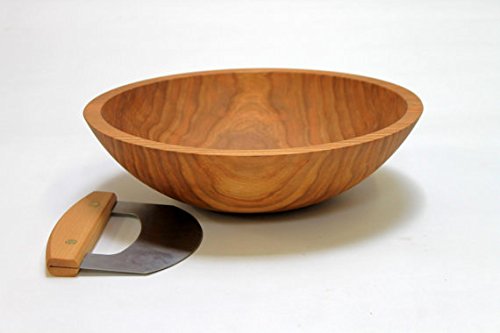 Cherry Wood Chopping Bowl with Ulu Knife Set