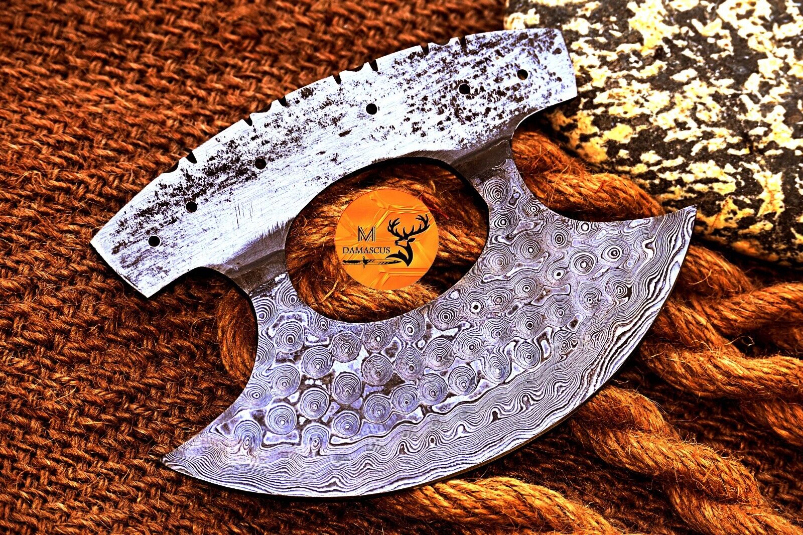 Custom Handmade Damascus Steel Ulu Chef Knife