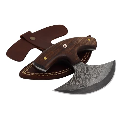 Custom Damascus Steel Ulu Knife with Sheath