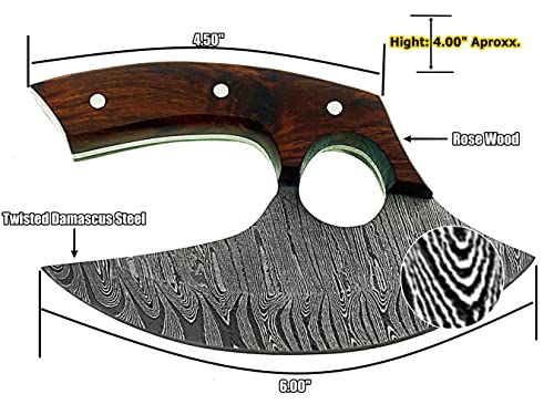 Handmade Damascus Steel Ulu Knife with Wood Handle