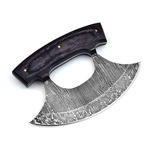 Handmade Damascus Steel Ulu Knife with Sheath