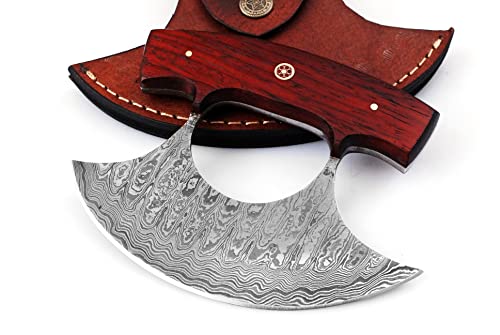 Custom Handmade Damascus Steel Ulu Knife - Red Padauk