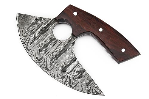 Damascus Ulu Knife with Sheath and Rosewood Handle