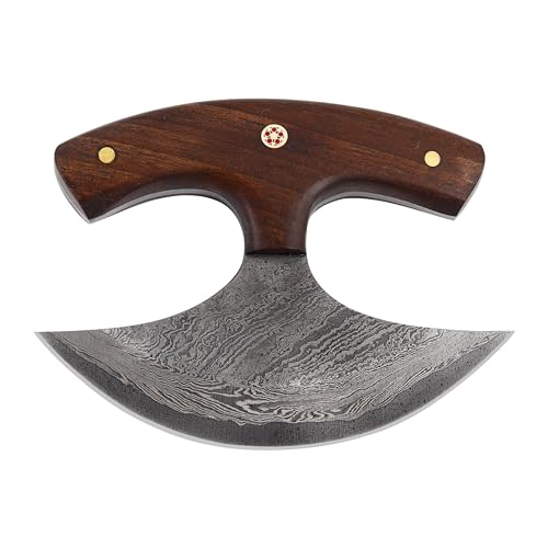 Custom Damascus Steel Ulu Knife with Sheath