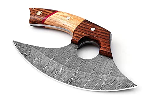 Custom Damascus Steel Ulu Knife with Sheath