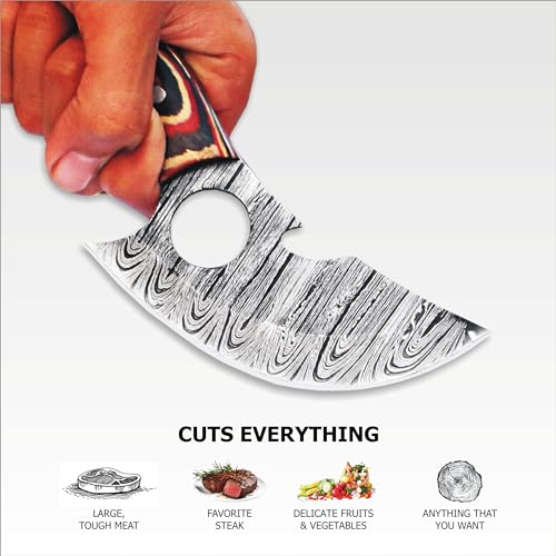 HUNTLUX Premium Ulu Chef Knife with Leather Sheath