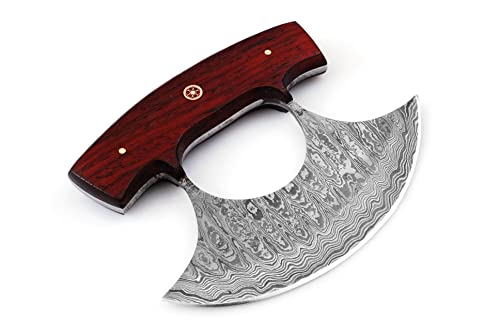 Custom Handmade Damascus Steel Ulu Knife - Red Padauk