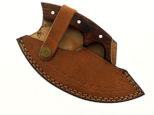 Handmade Damascus Steel Ulu Knife with Wood Handle