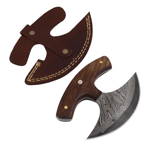 Custom Damascus Steel Ulu Knife with Sheath