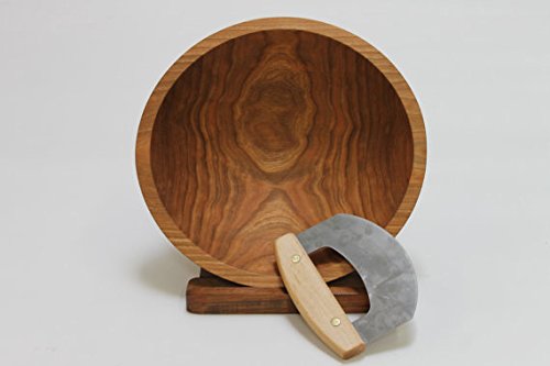 Cherry Wood Chopping Bowl with Ulu Knife Set