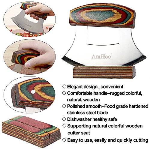 Amhoo Mezzaluna Ulu Knife with Wooden Handle