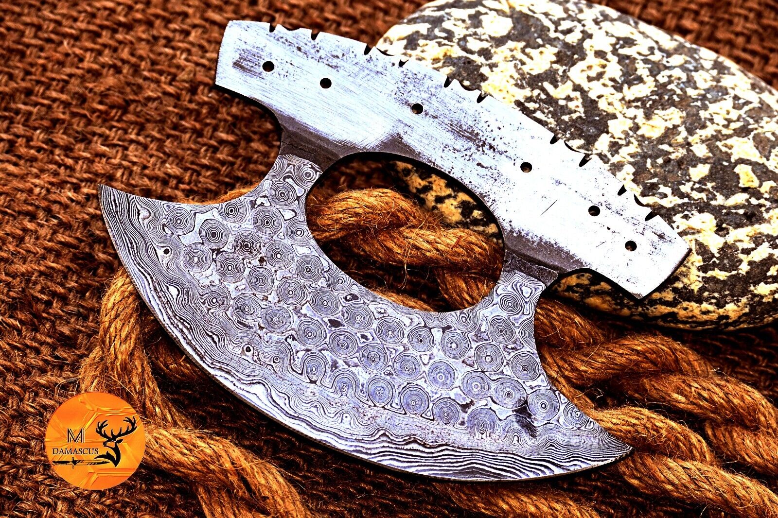 Custom Handmade Damascus Steel Ulu Chef Knife