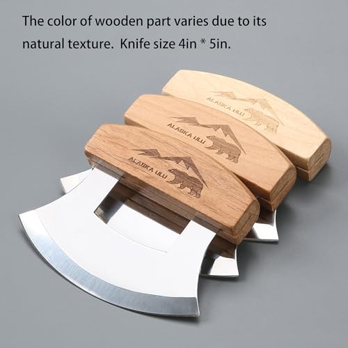 5-Inch Alaskan Ulu Knife with Wooden Stand