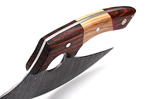 Custom Damascus Steel Ulu Knife with Sheath