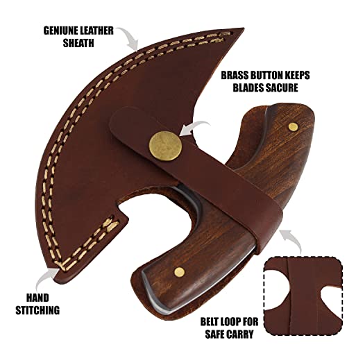 Custom Damascus Steel Ulu Knife with Sheath