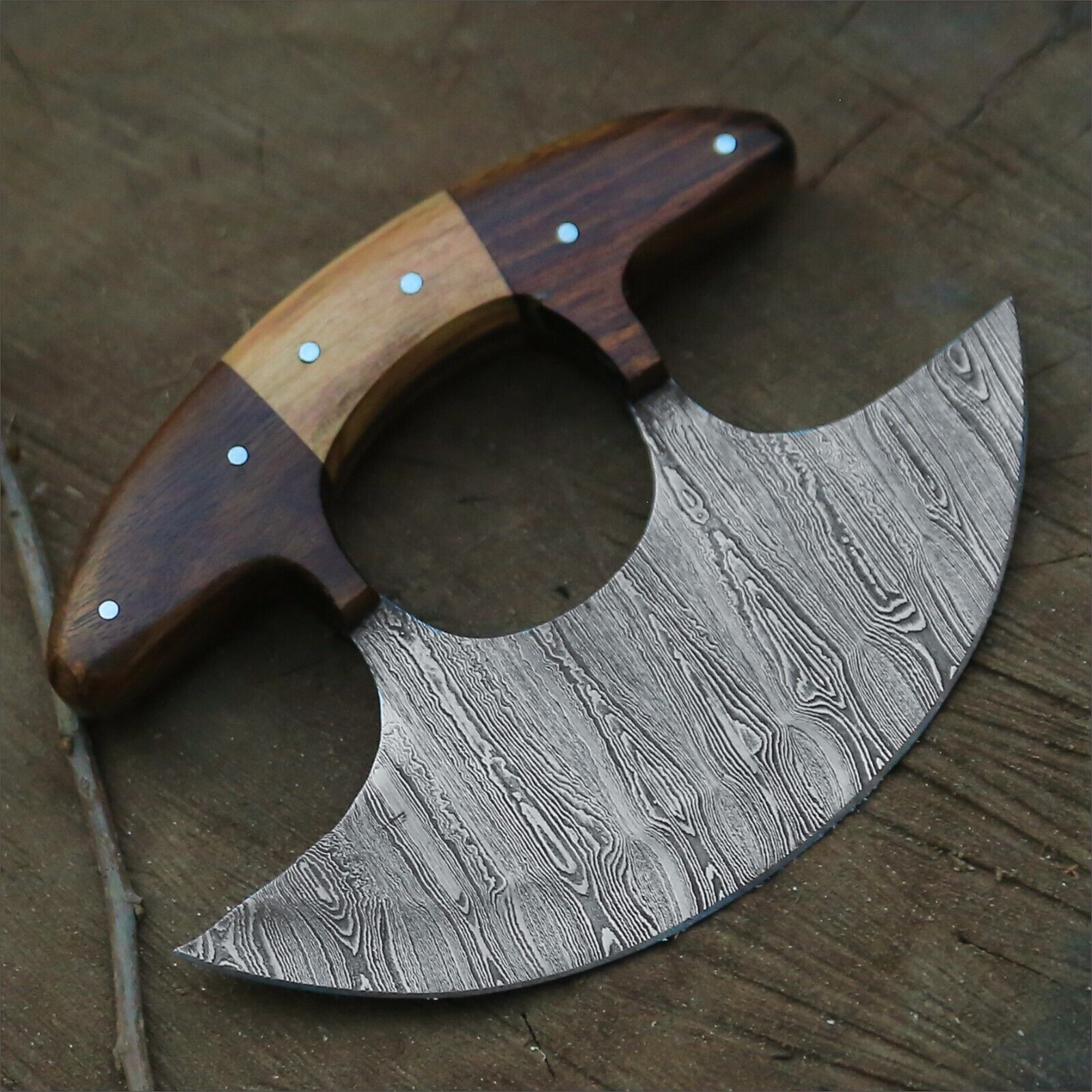 Hand-Forged Damascus Steel Alaskan Ulu Knife