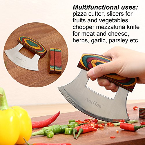 Amhoo Mezzaluna Ulu Knife with Wooden Handle