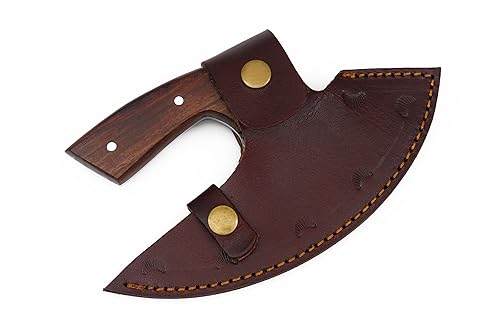 Damascus Ulu Knife with Sheath and Rosewood Handle