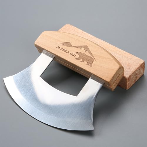 5-Inch Alaskan Ulu Knife with Wooden Stand