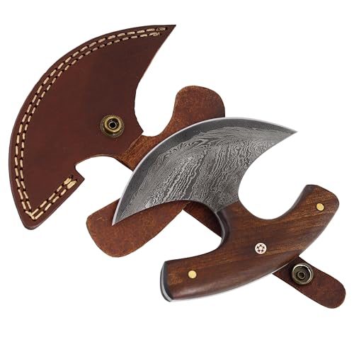 Custom Damascus Steel Ulu Knife with Sheath