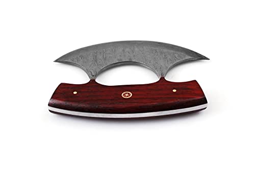 Custom Handmade Damascus Steel Ulu Knife - Red Padauk
