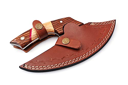 Custom Damascus Steel Ulu Knife with Sheath