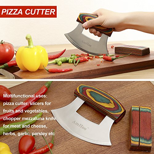 Amhoo Mezzaluna Ulu Knife with Wooden Handle