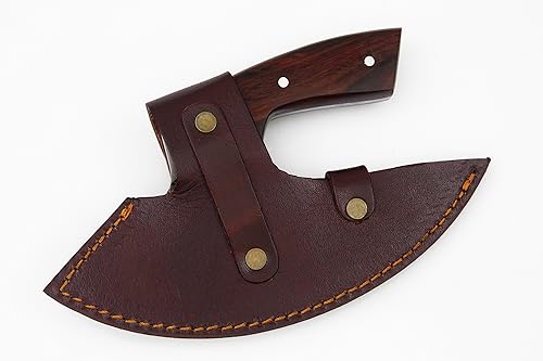 Damascus Ulu Knife with Sheath and Rosewood Handle
