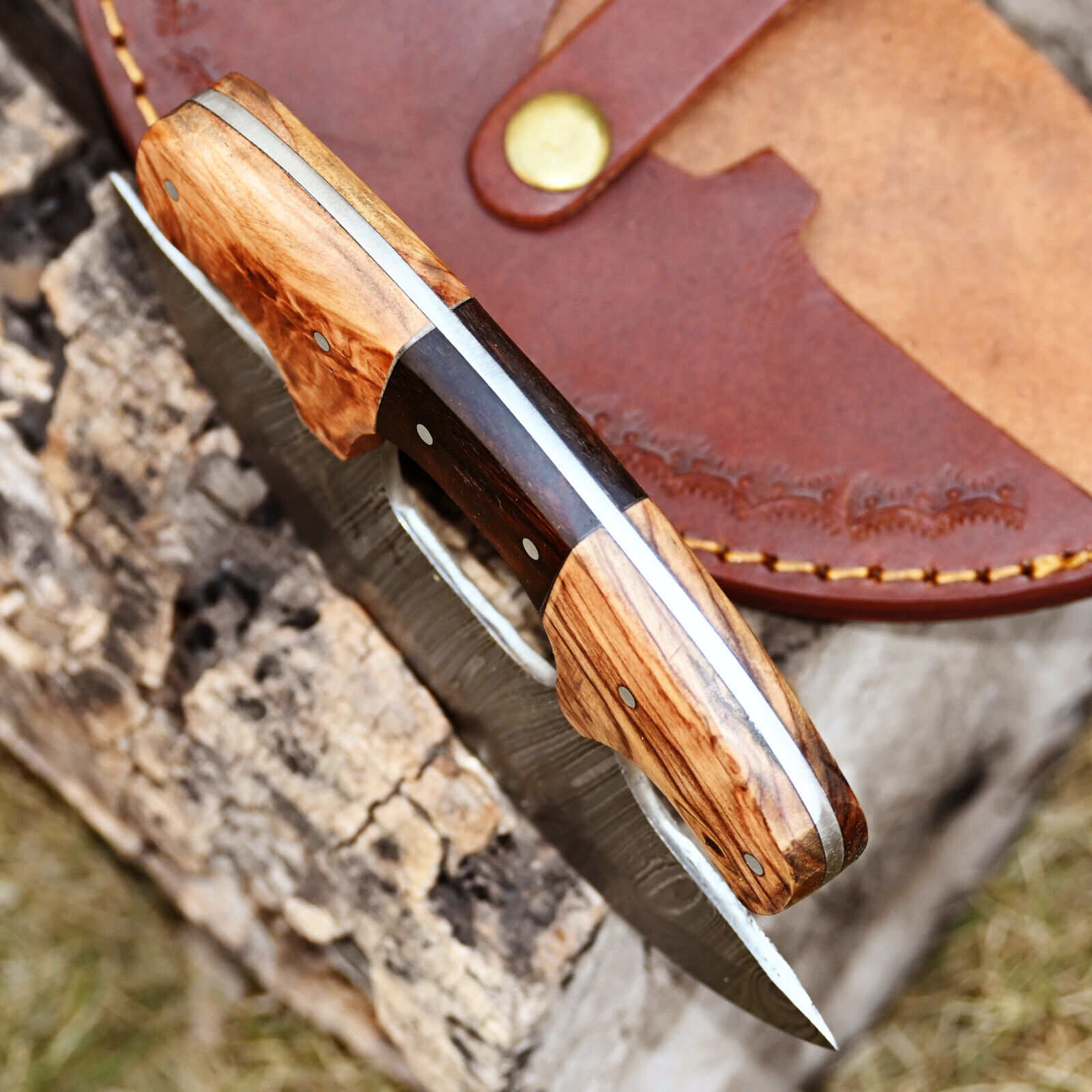 Hand Forged Damascus Steel Ulu Knife Pizza Cutter