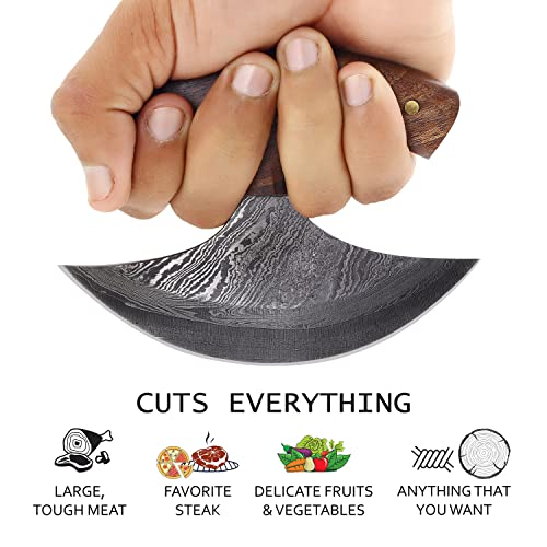 Custom Damascus Steel Ulu Knife with Sheath