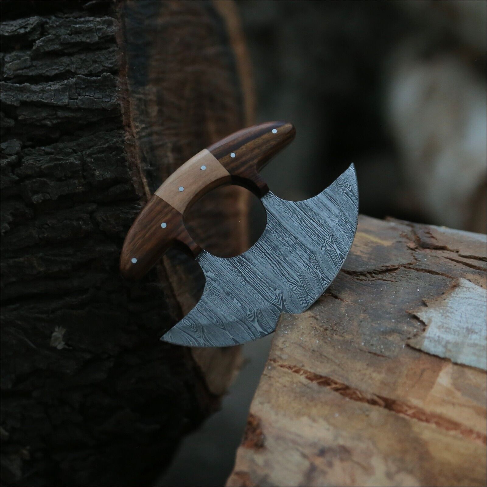 Hand-Forged Damascus Steel Alaskan Ulu Knife