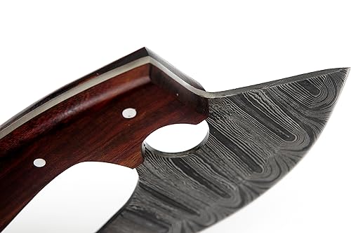 Damascus Ulu Knife with Sheath and Rosewood Handle