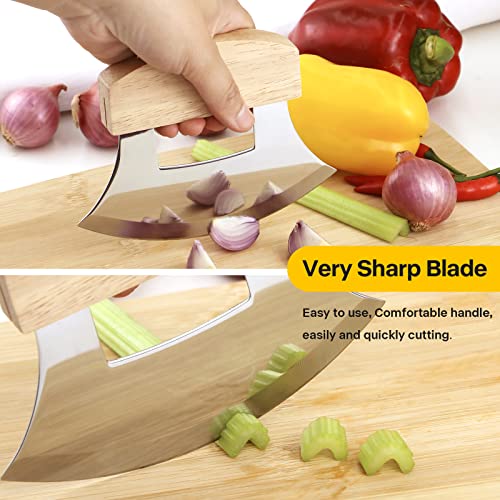 Wood Handled Stainless Steel Ulu Pizza Cutter