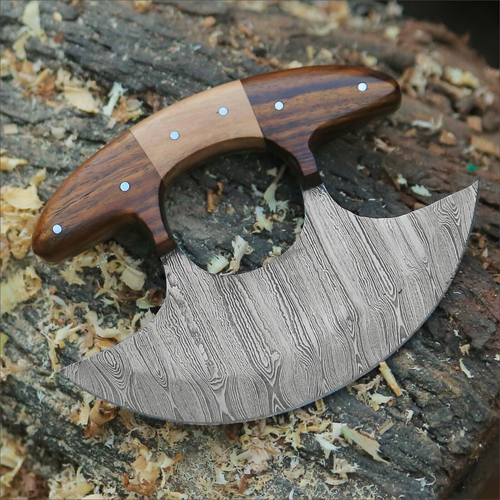 Hand-Forged Damascus Steel Alaskan Ulu Knife