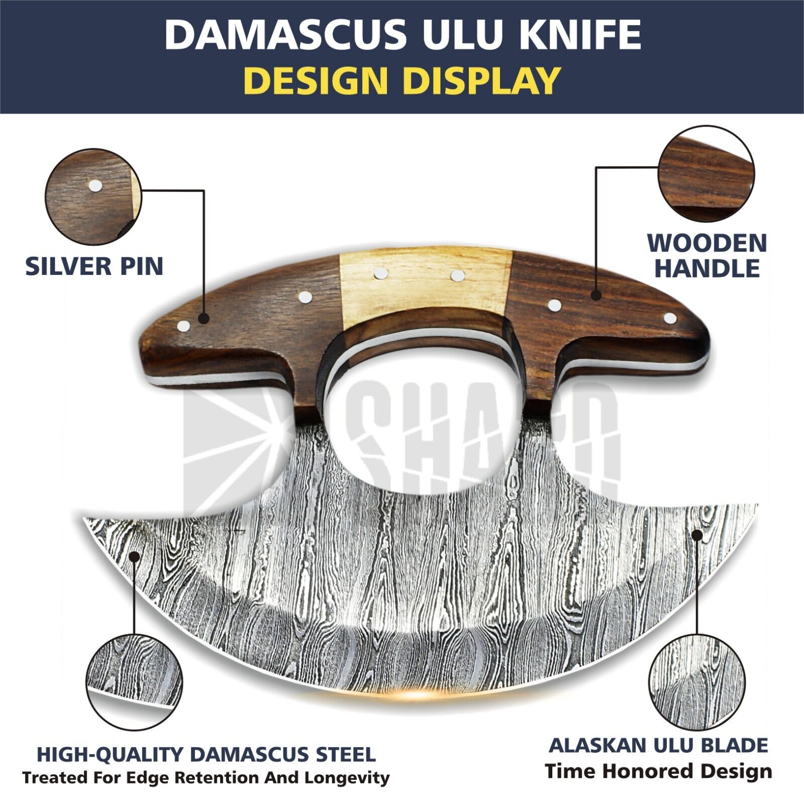 Hand-Forged Damascus Steel Alaskan Ulu Knife