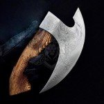 Ulu Pizza Cutter Axe with Sheath and Wooden Handle