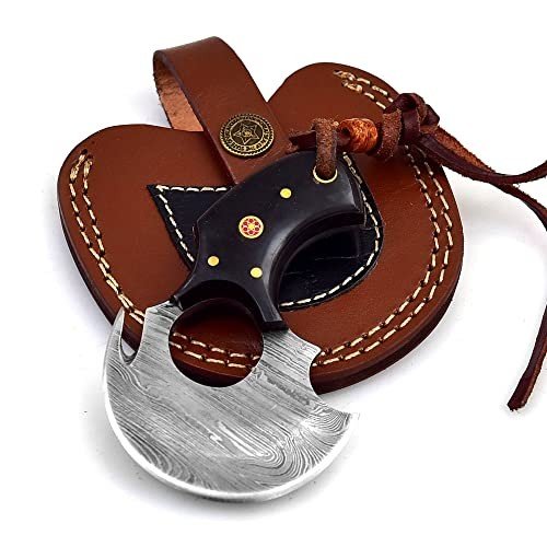 Damascus Steel Alaskan Ulu Knife with Rosewood Handle