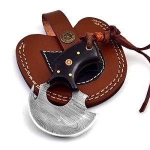 Damascus Steel Alaskan Ulu Knife with Rosewood Handle