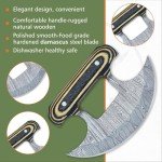 Damascus Steel Ulu Knife with Sheath and Handle