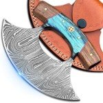 Custom Damascus Steel Ulu Knife with Sheath