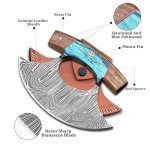 Custom Damascus Steel Ulu Knife with Sheath