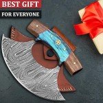 Custom Damascus Steel Ulu Knife with Sheath