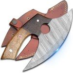 Damascus Ulu Knife with Leather Sheath - Ash Wood