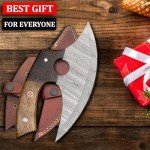 Damascus Ulu Knife with Leather Sheath - Ash Wood
