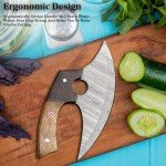 Damascus Ulu Knife with Leather Sheath - Ash Wood