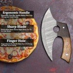 Damascus Ulu Knife with Leather Sheath - Ash Wood