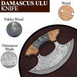 Damascus Ulu Knife with Leather Sheath & Handle