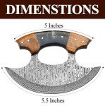 Damascus Ulu Knife with Leather Sheath & Handle