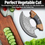 Damascus Ulu Knife with Leather Sheath & Handle